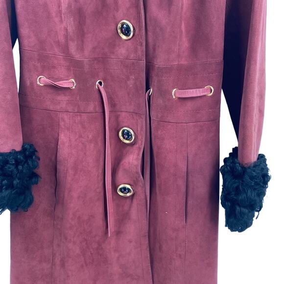 Vintage Leda Spain by Gropper suede fur burgundy trench coat - Picture 4 of 7